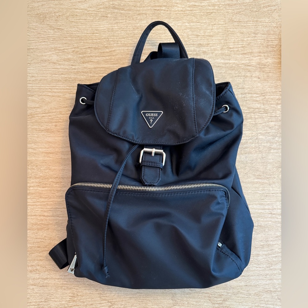 GUESS black Backpack with Silver Accents